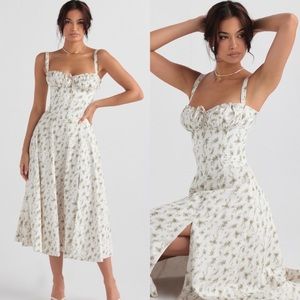 HOUSE OF CB 'Carmen' Garden Print Bustier‎ Sundress green NWOT Size XS